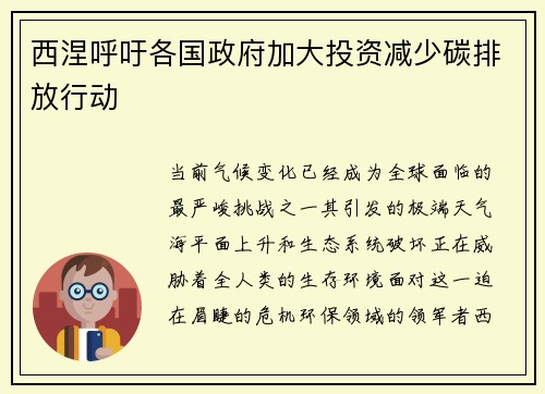 西涅呼吁各国政府加大投资减少碳排放行动