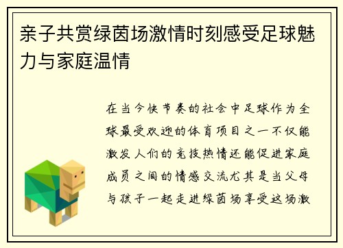 亲子共赏绿茵场激情时刻感受足球魅力与家庭温情