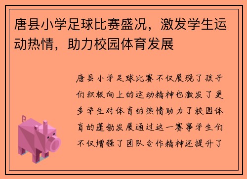 唐县小学足球比赛盛况，激发学生运动热情，助力校园体育发展