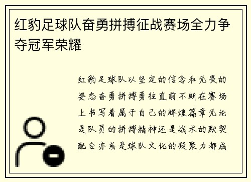 红豹足球队奋勇拼搏征战赛场全力争夺冠军荣耀