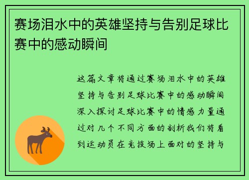 赛场泪水中的英雄坚持与告别足球比赛中的感动瞬间