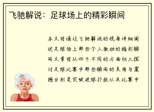 飞驰解说：足球场上的精彩瞬间
