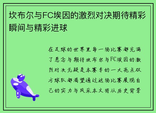 坎布尔与FC埃因的激烈对决期待精彩瞬间与精彩进球