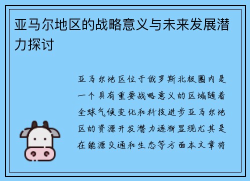 亚马尔地区的战略意义与未来发展潜力探讨