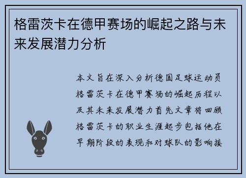 格雷茨卡在德甲赛场的崛起之路与未来发展潜力分析